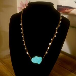 American Eagle Outfitter brown cord necklace with faux turquoise pendant